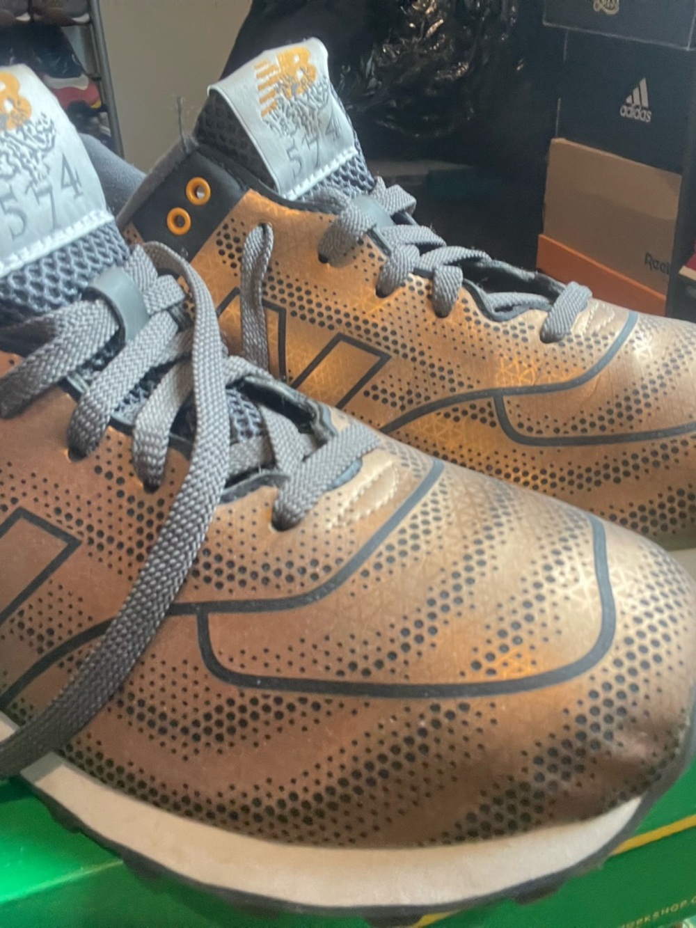 New Balance Men's 574 Gold and Gray Sneakers